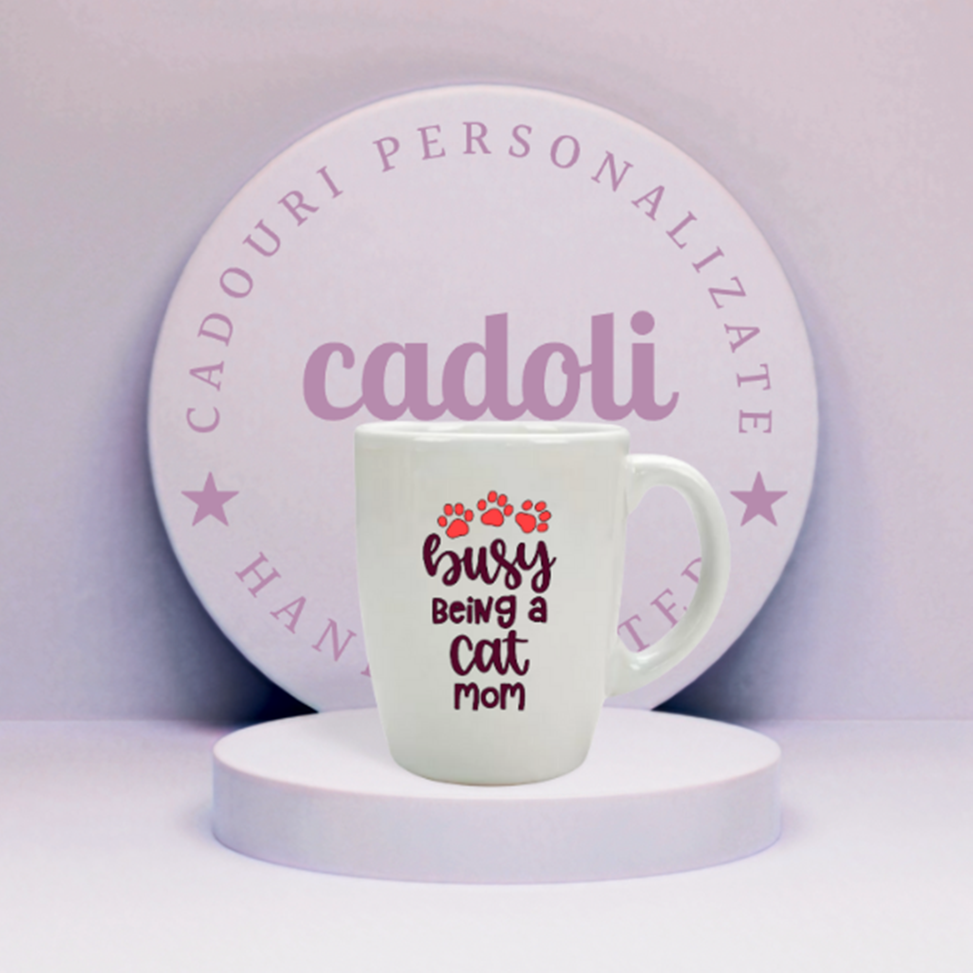 Cană personalizată ”Busy being a cat mom”