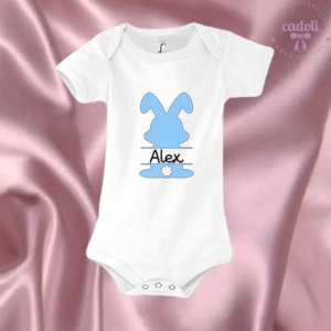 Body aniversar "Bunny Name", alb cu maneca scurta